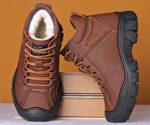 Botas de nieve de invierno para hombre, zapatillas de deporte de cuero impermeables, botas muy cálidas para hombre, Botas de senderismo para exteriores, zapatos de trabajo 2110223832627