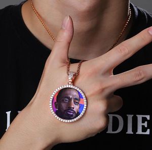 Hommes Femmes Personnalisé 50 MM / 62 MM / 92 MM Petit Moyen Grand Taille Rond Photo Médaillons Pendentif Collier cadeaux Zircon Pendentif Hiphop Bijoux