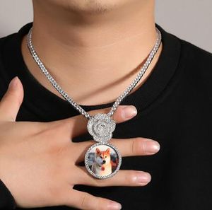 Hombres Mujeres personalizado pequeña flor Rosa foto medallones colgante collar regalos colgante de circón joyería Hiphop