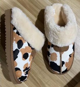 Hommes femmes fleur cuir pantoufles chaussures femmes enfants hiver coton chaussures bottes