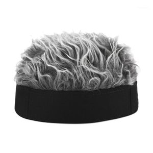 Hommes Femmes Hip Hop Bonnet Chapeau Avec Faux Cheveux À Pointes Drôle Rétro Court Melon Perruque Crâne Propriétaire Casquette Réglable Streetwear Snapback1295P