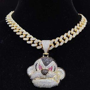 Hommes femmes Hip Hop singe pendentif collier avec 13mm cristal chaîne cubaine HipHop glacé Bling colliers mode bijoux de charme