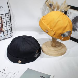 Gorra de marinero para hombre y mujer, gorra de marinero con remaches de hojas, gorra de cubo con puño enrollado cálido, gorra sin borde, sombreros de algodón ajustables de Color sólido