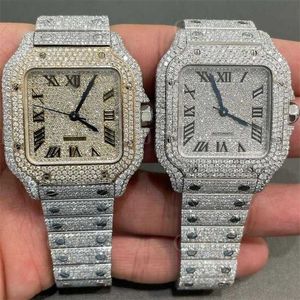 Reloj para hombre/mujer, reloj de pulsera chapado, muñeca helada, oro blanco, diamante certificado para hombres L