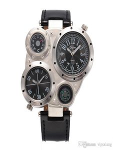 Men039S Fashion Large Dial Compass Watchs Thermomètre Band de montre deux fuseaux horaires sportive Sport Military Tactical Pilot Double Qu6446014