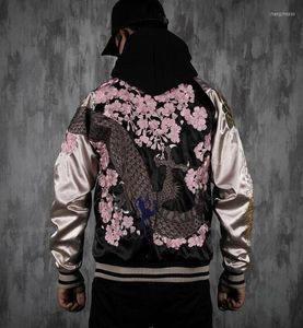 Men039s Chaquetas Yokosuka Abrigos reversibles de doble cara Trabajo pesado Dragón Sakura Flores de cerezo Crisantemo Bordado Stree1477744