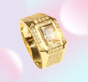 Men039s Ring Size 13 Iced Out Micro Paveed 18K Jaune Gold rempli classique Handsome Men Finger Band Engagement de mariage Bijoux GI5003799