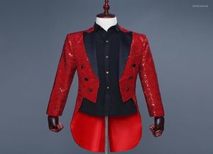 Men039s Gabardinas para hombre colas de lentejuelas abrigo de cola de golondrina traje chaqueta Blazer hombres fiesta espectáculo vestido de esmoquin abrigo cena boda 2055223