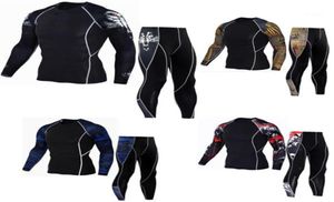 Men039s Camisetas Hombres Camisas de compresión MMA Rashguard Mantener en forma Fitness Mangas largas Capa base Piel Apretada Levantamiento de pesas Elasti2060497