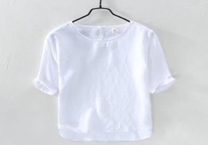 Men039s Camisetas de verano Pure T Shirt Casual Solid Linen Top For Men Oneck Camiseta de manga corta Tops macho Tees TS40212136950