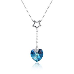 Menrose Véritable S925 en argent sterling coeur pendentif en cristal collier Saphir Bleu et Or 2 Couleurs Tendances De La Mode Bijoux Cadeau fo230s