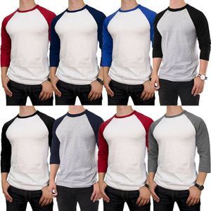 Camisetas de manga 3/4 para hombre, 100% algodón, camiseta de béisbol raglán, camiseta del equipo S M L XL