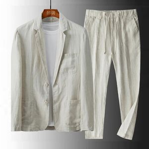 Mens 2 pièces en lin Coton costumes de poche blanc noir pour costume formel décontracté veste veste de bal smokings à motifs Blazer 240401