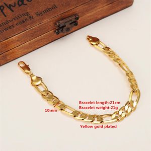 Bracelet en chaîne à maillons Figaro italien pour hommes, en or massif 24 carats, GF 10mm, 8 7 pouces, bijoux 155L