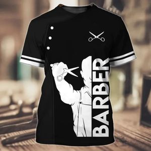 Camiseta con estampado 3D para hombre, traje de trabajo personalizado para barbería, pantalón corto informal, suéter de manga, venta de moda de verano 240313