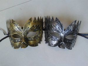 Máscara de mascarada para adultos para hombre, máscara de gladiador de soldado romano griego retro clásico, baile de máscaras de fiesta, máscara de ojos facial de Mardi Gras (dorado y plateado)
