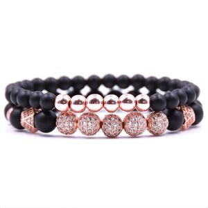 Bracelet en perles pour hommes et femmes 8MM 6MM brins or / or rose / bracelets à breloques en cuivre blanc / noir