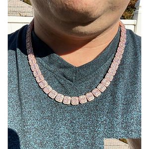 Chaîne de tennis pour hommes Baguette Rose Gold Real Solid Solid Icy 1M Cumbic Zircon Stones Bling Collier Hip Hop Jewelry 14-24inch