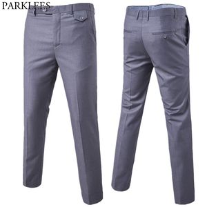 Pantalones de vestir rectos formales de negocios para hombre Marca Slim Fit Moda Desigen Boda Novio Pantalones Hombre Pantalon Hombre Gris S-6XL 210522