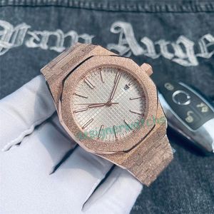 Reloj de diseño de lujo para hombre, caja esmerilada, movimiento automático, reloj mecánico, esfera de 42 mm, resistente al agua, cristal de zafiro, relojes de moda para hombre, reloj de oro rosa