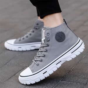 Hommes Casual Hightop Toile Chaussures Mode Hommes Tennis Gris Noir Respirant Sport Baskets Mâle Entraîneur Planche À Roulettes Tendance Chaussures 44 220815