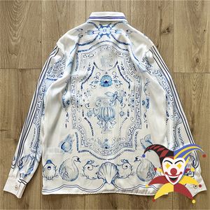 Chemises décontractées pour hommes chemise à manches longues en porcelaine de cygne Casablanca style d'été soie de plage hawaïenne 230718