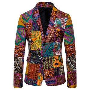 Mens Casual Vintage Ethnique Imprimé Floral Costume Slim Fit Blazer Veste Rouge Couleur Chaude Mode Symbole Imprimer Costume Personnalisé # LR3 201104