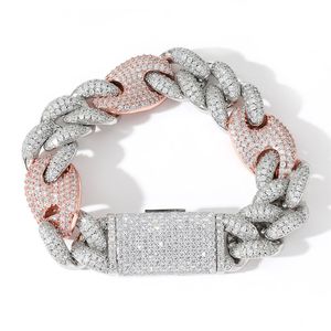 Bracelet à breloques pour hommes 20mm mélange blanc plaqué or Rose Bling Ice Out CZ chaîne cubaine Bracelet hommes Hip Hop bijoux en gros