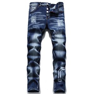 Jeans en denim pour hommes DS Stacked Patchwork Bleu Pantalon d'affaires usé Salopette pour garçons Pantalon en denim extensible taille moyenne droite pour l'automne hiver 2022