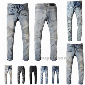 Balmianss Mens Designer Jeans Distressed Black Ripped Biker Slim Fit Moto Bikers Denim For Men s Fashion Mans Black Pants pour hommes