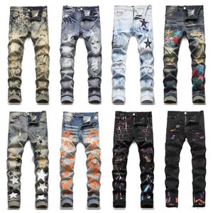 Pantalones vaqueros de diseñador para hombre Am jeans jeans para hombre skinny Jeans para hombre European Jean Hombre Letter Star Men Bordado Patchwork Ripped For Trend Brand Motorcycle Pant para hombre