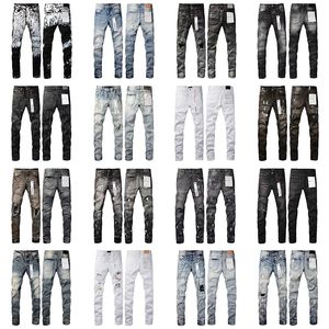 Diseñador para hombre Jeans morados Biker Slim Fit Motorcycle Bikers Denim para enjuague para hombre hacer viejo Hip hop para mujer calle Moda Mans Pantalones negros Jeans morados