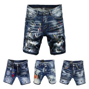 Pantalones cortos de diseñador para hombre Jeans Moda Casual Slim Ripped Zipper Patch bordado Pantalones cortos de mezclilla para hombres Street Punk Blue Jean Short