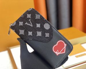 Portefeuilles de créateurs pour hommes Luxurys ZIPPY Sacs à main verticaux Fleurs classiques Lettre Denim Porte-cartes longs Embrayage de coeur de mode masculine de haute qualité avec sac à poussière de boîte d'origine