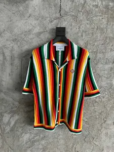Designers masculins Polo Knitwear Unisexe Luxurys Casablanca Shirts Rainbow Stripes Hollow Out Tee Men Men Casual Knitwear Loose Short Street Street High Quality Top