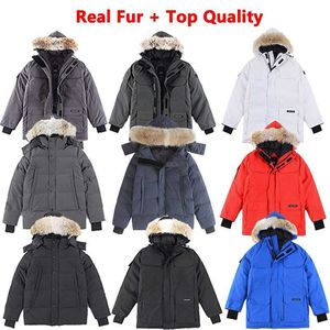 Mens Down Parkas 14 couleurs Vêtements de créateurs de qualité supérieure Canada G08 G29 Parka Wyndham Wolf Real Fur Mens Down Jacket Expedition Womens Manteau Winter Parkas Ladys Coat Wit