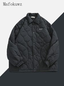 Parkas de plumón para hombre Mafokuwz Abrigo de invierno Chaqueta acolchada con rombos vintage de Japón Tendencia para hombre Bordado de gran tamaño Pareja Uniforme de Beseball engrosado 230922