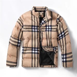 Parkas de plumón para hombre Chaqueta de plumón de algodón para hombre Mono de invierno Marca a cuadros beige Gabardina con cuello alto resistente a la intemperie Hombres y mujeres con abrigos de moda casuales europeos