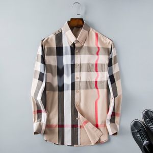 Hommes robe chemises décontractées luxe haut de gamme mince soie T-shirt à manches longues décontracté vêtements d'affaires plaid marque M-3XL #04