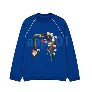 Sweat-shirt à capuche avec broderie florale pour hommes et femmes, marque de mode, ample, bleu, automne hiver, hauts, taille asiatique XS-L