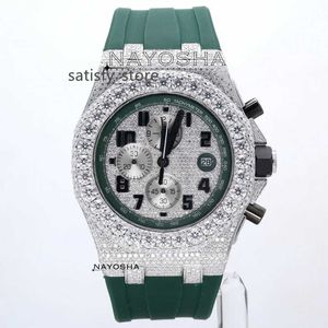 Reloj de pulsera de lujo a la moda para hombre, relojes de cuarzo con correa de goma de diamante de moissanita Vvs de corte brillante redondo