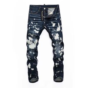 Pantalones vaqueros Nuevo modelo Diseñador Moda para hombre Estilo coreano Diseño de calidad superior Agujero Parche de color Empalmado Rasgado Motocicleta de pierna delgada