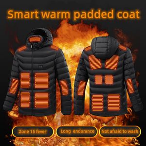 Veste chauffante pour hommes Parkas à capuche extérieurs d'hiver en fibre de carbone 12V USB manteau chauffant électrique doux 15 zones vestes chauffantes pour femmes m/l/xl/2xl/3xl/4xl/5xl