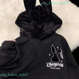 Sweats à capuche pour hommes Sweatshirts Y2K Doux et beau Désir pur pour le lait de vent Pull à capuche Oreilles de lapin moelleuses Flocage Broderie Haut ample 257