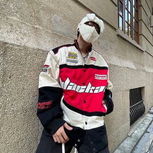 Hommes Vestes Style Américain Impression Lettres Bomber Veste Racing Costume Hommes Printemps Automne Lâche Couple Streetwear Mode Coréenne 230802