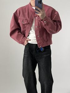 Giacche da uomo Autunno Giacche in denim con collo in piedi unico in stile coreano da uomo cappotto corto corto allentato casuale MXXL 230804