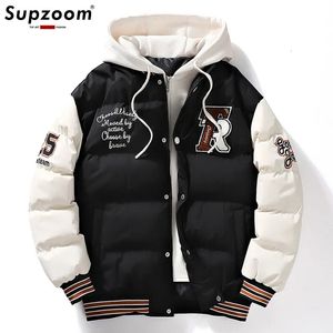 Mens Jackets Supzoom Arrival Casual Embroidery Winter Trendy Fake Twopiece Hooded Bread Suit Couple Cottonpadded And Coats 231202