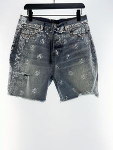 Mens Jeans Designer Distressed man Short jean Flowers design Ripped Biker slim Straight Fit Denim For Mans Short Pants Casual Hole Male Pant