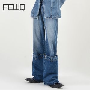 Jeans pour hommes FEWQ Denim Crop Design hommes lâches jambes larges pantalons d'inondation automne haute rue lavage mâle pantalon Vintage 24X1490 230831