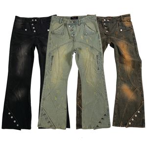 Jeans pour hommes, pantalons en Denim, jambes larges, boutons latéraux, vêtements pour hommes, vente en gros, 230922